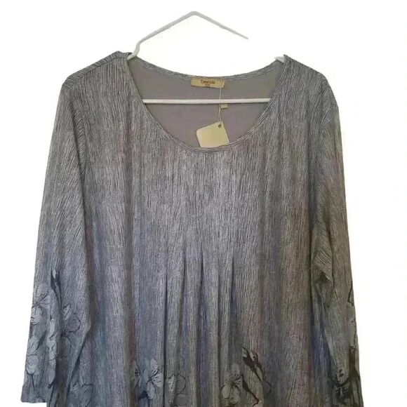 Timeson Women's Gray Poly/Spandex Floral Relaxed Fit Top NEW - Picture 3 of 14